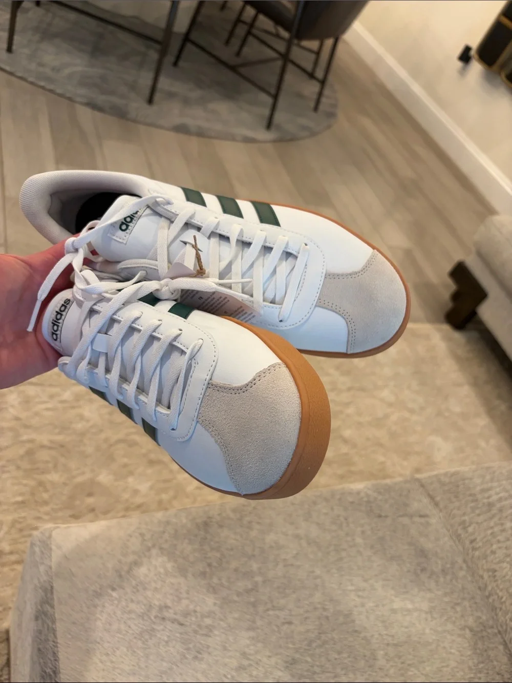 Adidas VL Court Base Sneakers | White/Green Gum Sole | Men’s US 9.5 | NEW No Box